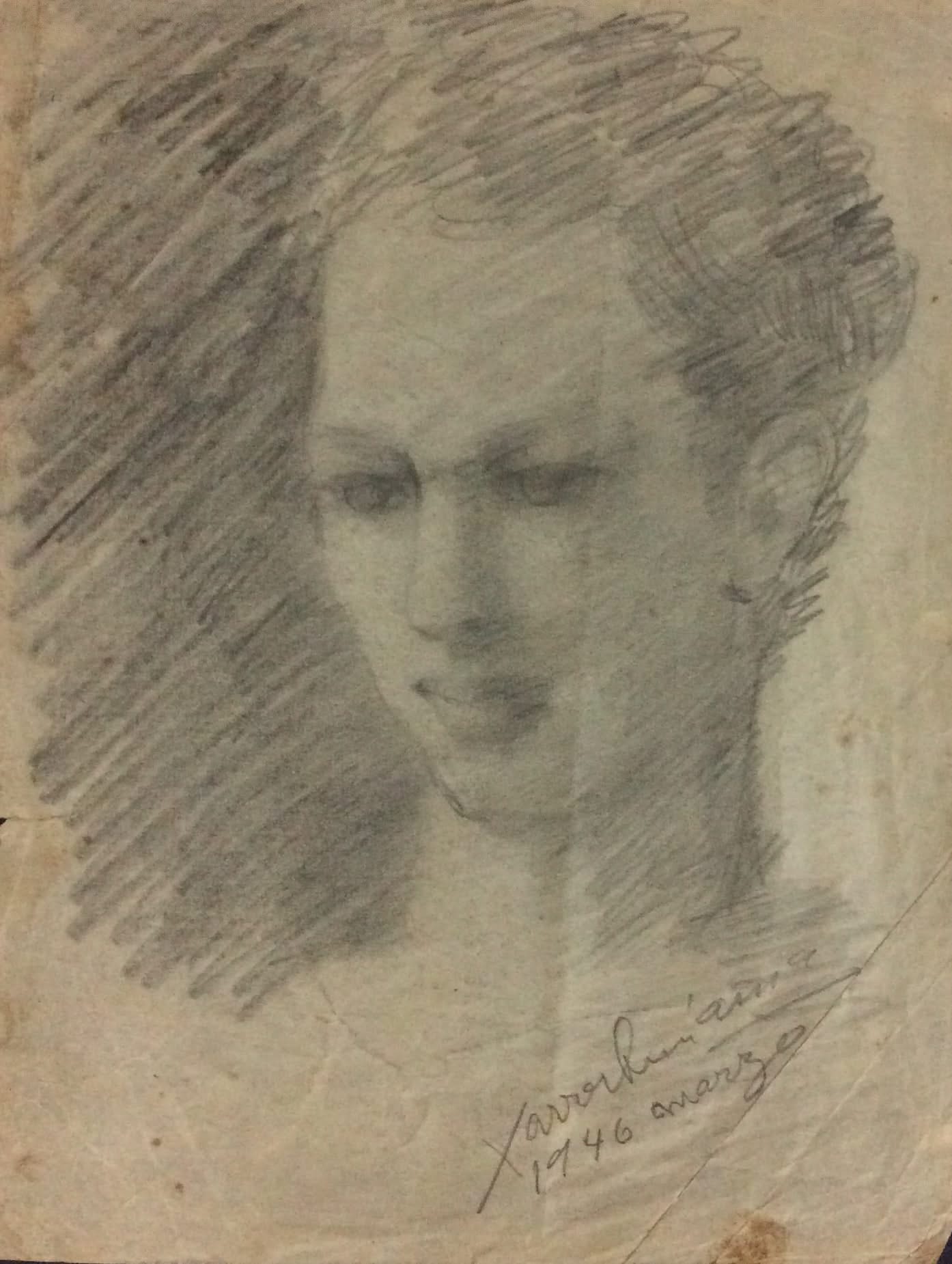 Xavier Amiama (1910-Haiti 1969) 11"x8.5" UNTITLED 1946 Crayon Ink on Paper Drawing #20MFN