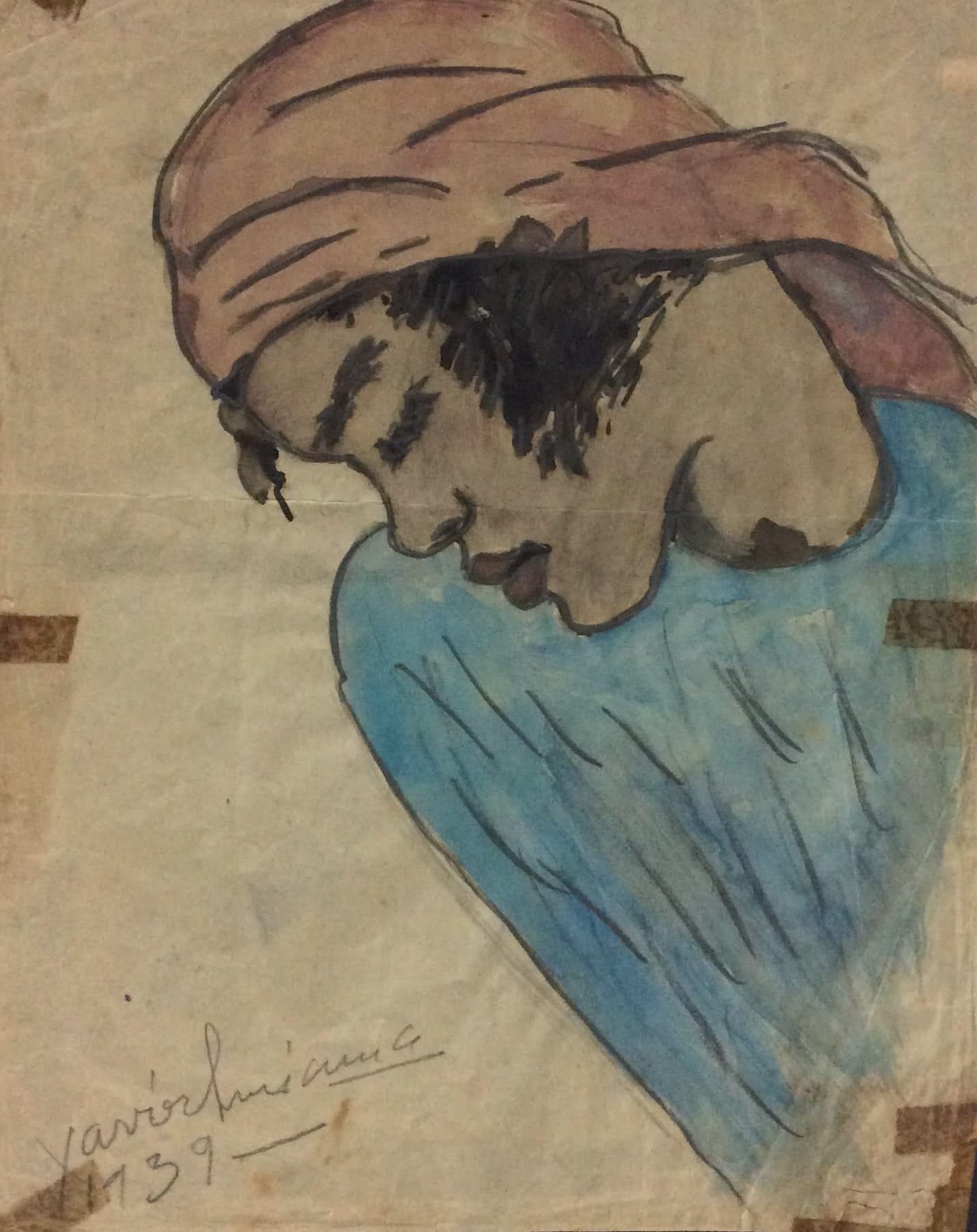 Xavier Amiama (1910-Haiti 1969) 10"X8" UNTITLED 1939 Colored Crayon Ink on Paper Drawing #21MFN