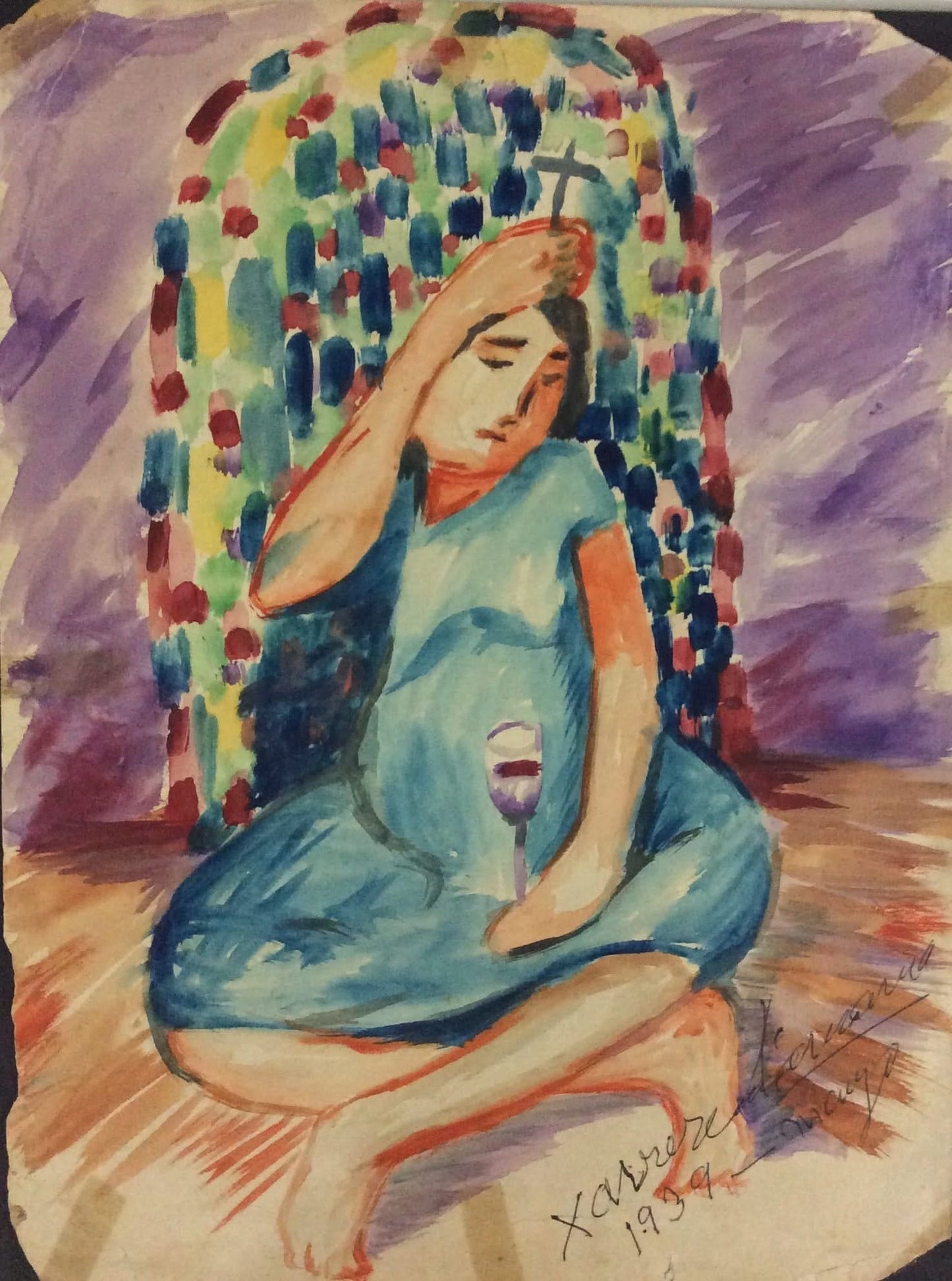 Xavier Amiama (1910-Haiti 1969) 11"X8.5" UNTITLED 1934 Colored Crayon Ink on Paper Drawing #23MFN