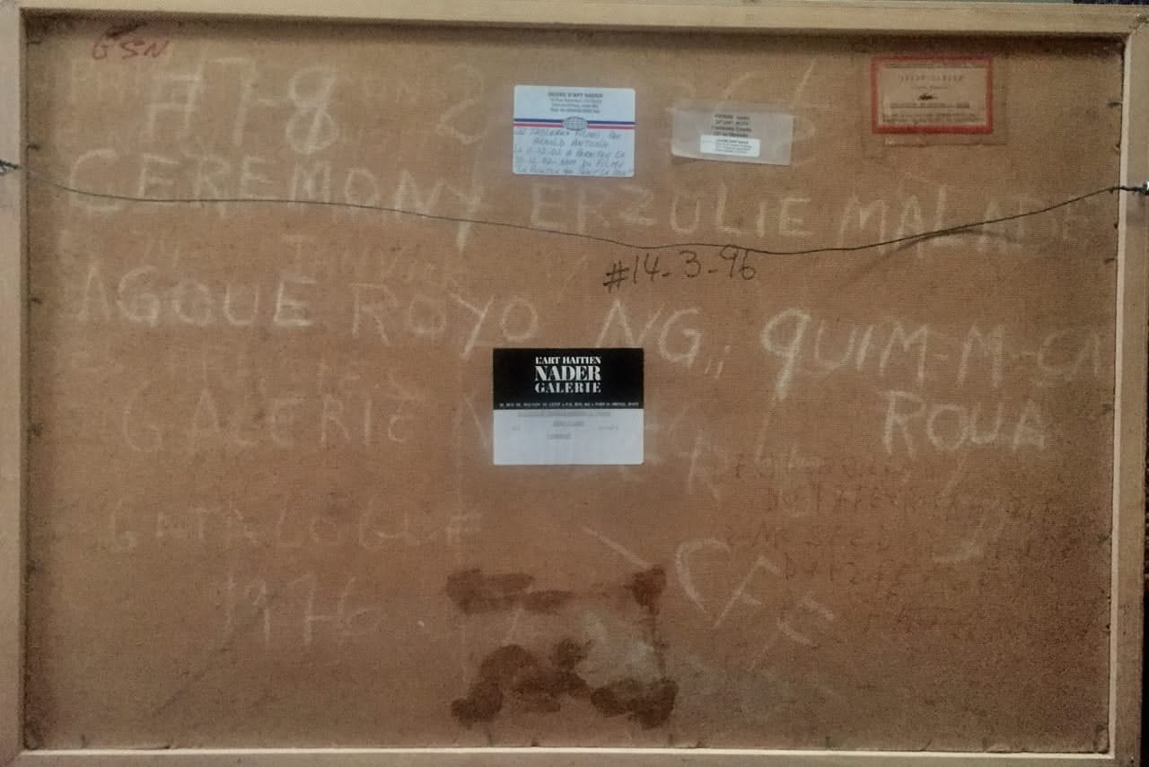 Andre Pierre (1914-2005) 24"x36" "Ceremonie Erzulie Malade" 1972 Oil on Board #14-3-96MFN