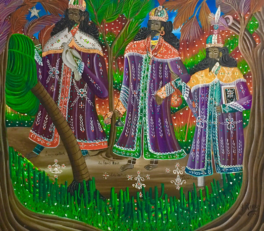 Andre Pierre (1914-2005) 33.5"x29 "Les Trois Rois/ The Three Kings" Oil on Canvas 1981#1J