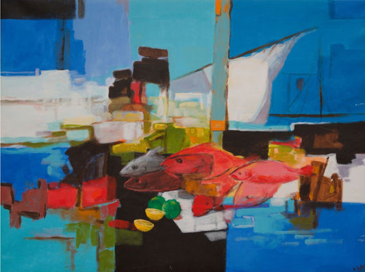 Etzer Charles (Haitian, 1945-2021) 24"x30" After Fishing 2013 Acrylic on Canvas painting #5DC