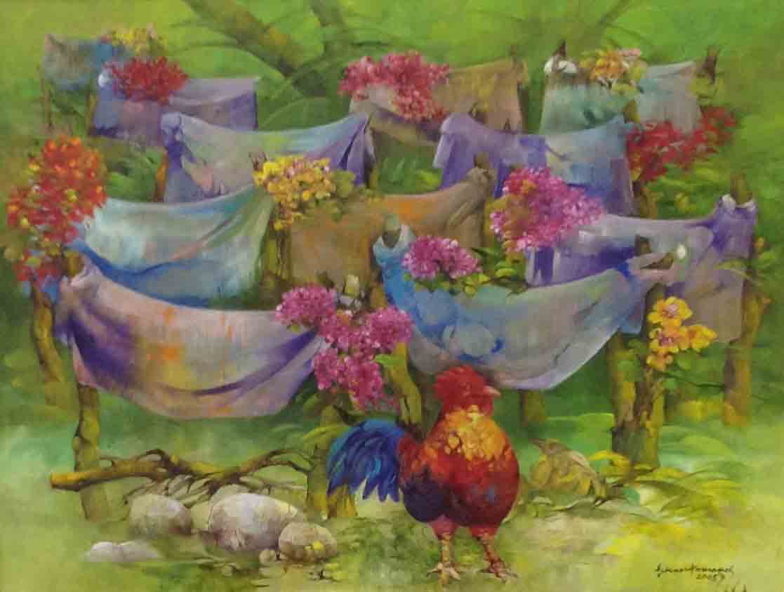 Gesner Armand (1936-2008) 30"x40" 2005 Tent City Óleo sobre lienzo #2513GN-HA