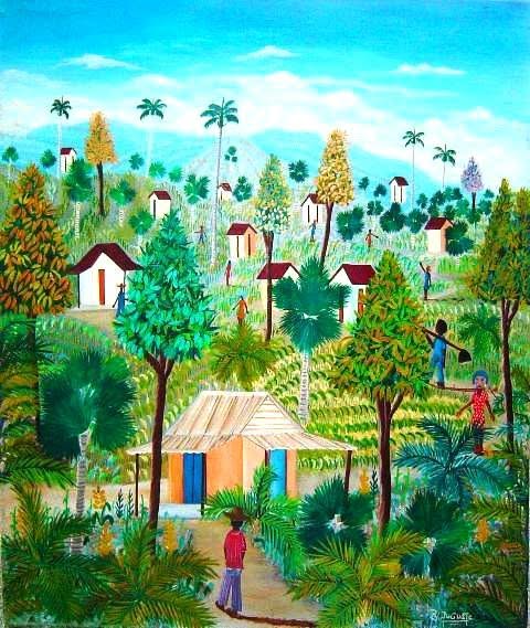 Benito Auguste 24"x16" Escena rural c1980 Óleo sobre lienzo #2-2-99MFN