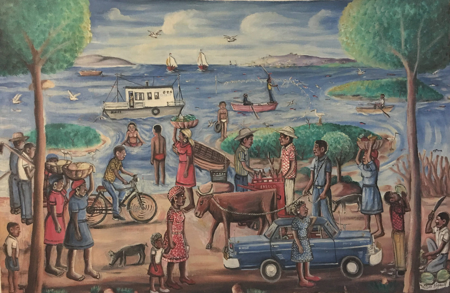 Wilson Bigaud (1931-2010) 24"x36" Puerto provincial 1998 Óleo sobre lienzo #1EB