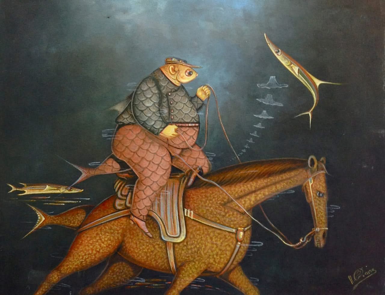 Andre Blaise 16"x20" Soldier on a Horse Oil on Board #2708GN-HA