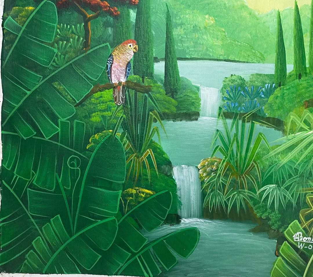 Albott Bonhomme 20"x16" Les oiseaux au repos 2021 Acrylique sur toile #16MFN