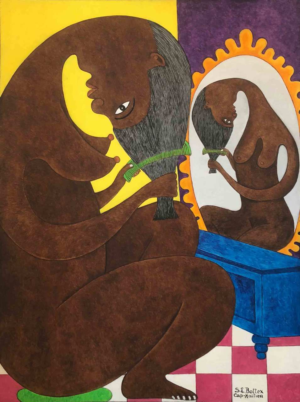 Seymour Bottex 33"x25" Hair Combing Oil on Masonite #1RN-MIA