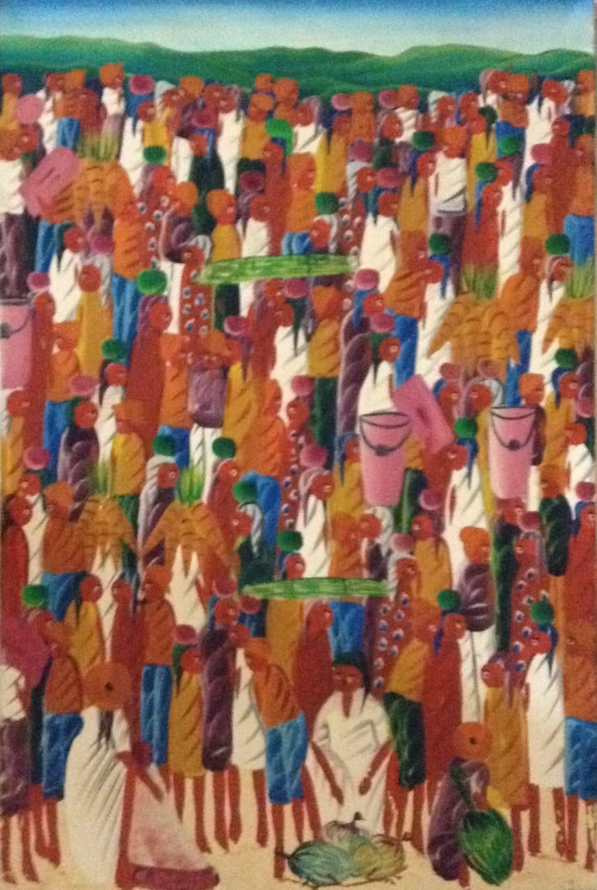 Casimir Laurent 24"x16" Escena de mercado 1977 Óleo sobre lienzo #1-2-99MFN