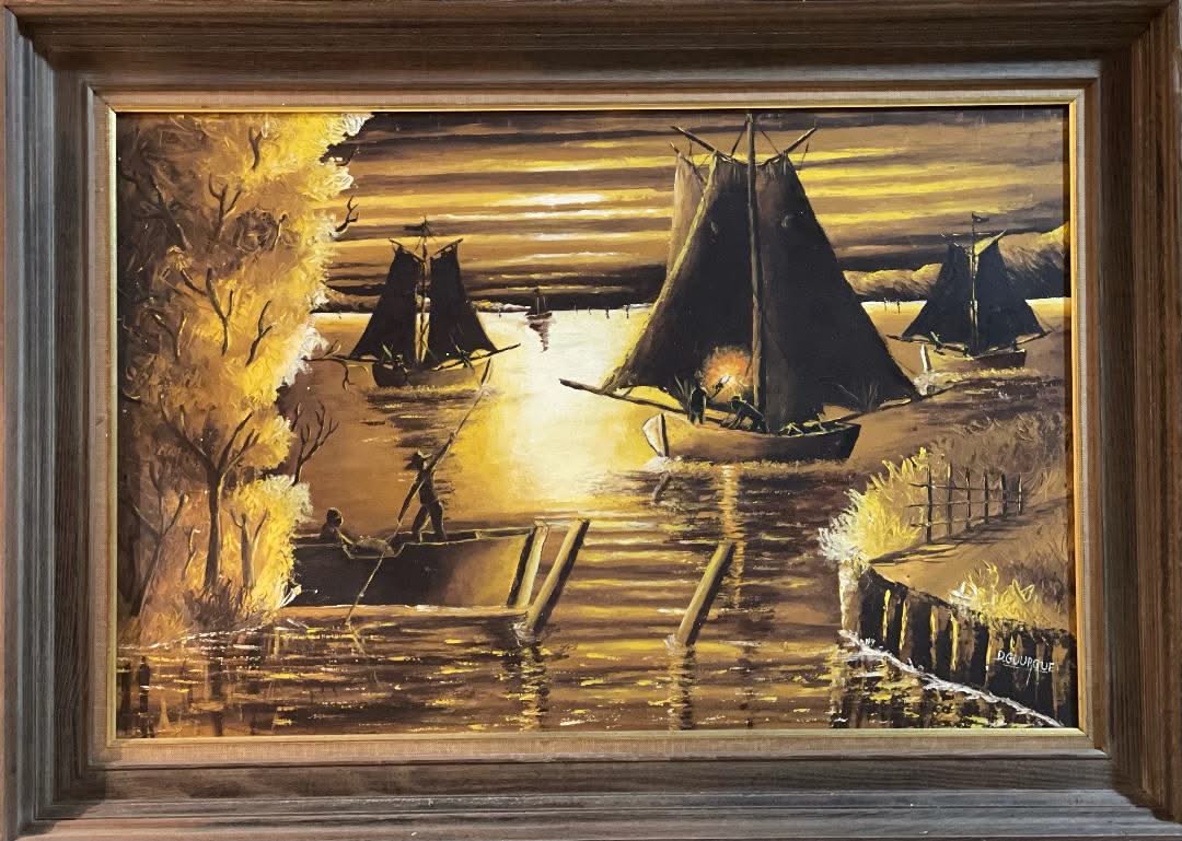 Decourcelle Gourgue 30"x32" Fishermen at Night c1980 Oil on Canvas #1HL