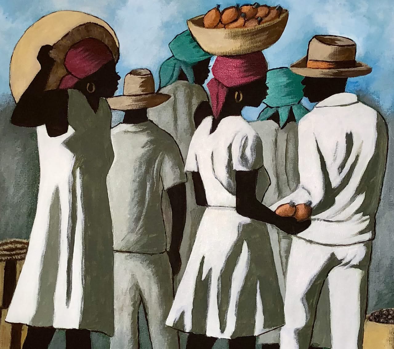 Claude Dambreville 24"x20" Camino al mercado 2018 Acrílico sobre lienzo #15MFN