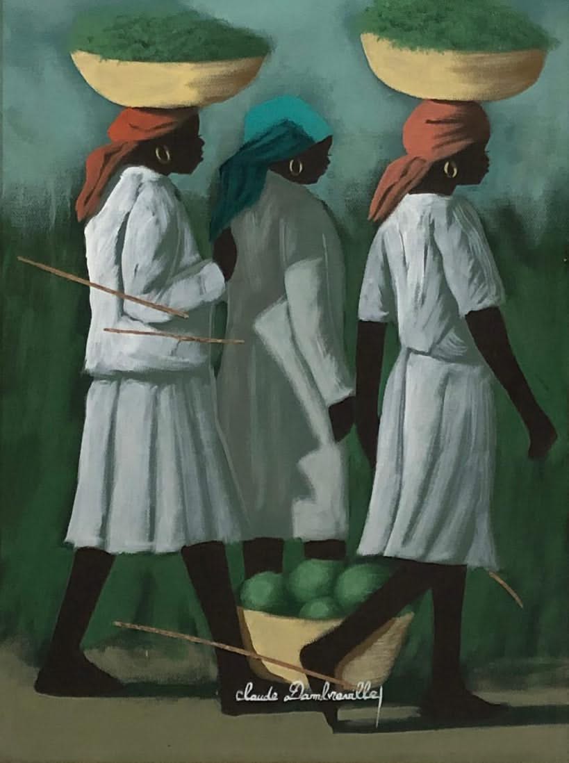 Claude Dambreville 16"x12" After Work 1992 Acrylic on Canvas Framed #5FC