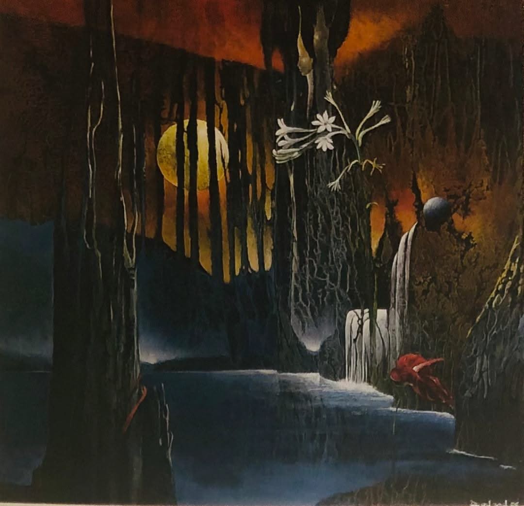 Philippe Dodard 30"x30" Le Lagon Bleu/ The Blue Lagoon Acrylic on Masonite Framed Published in Peintres Haitiens pp. 237