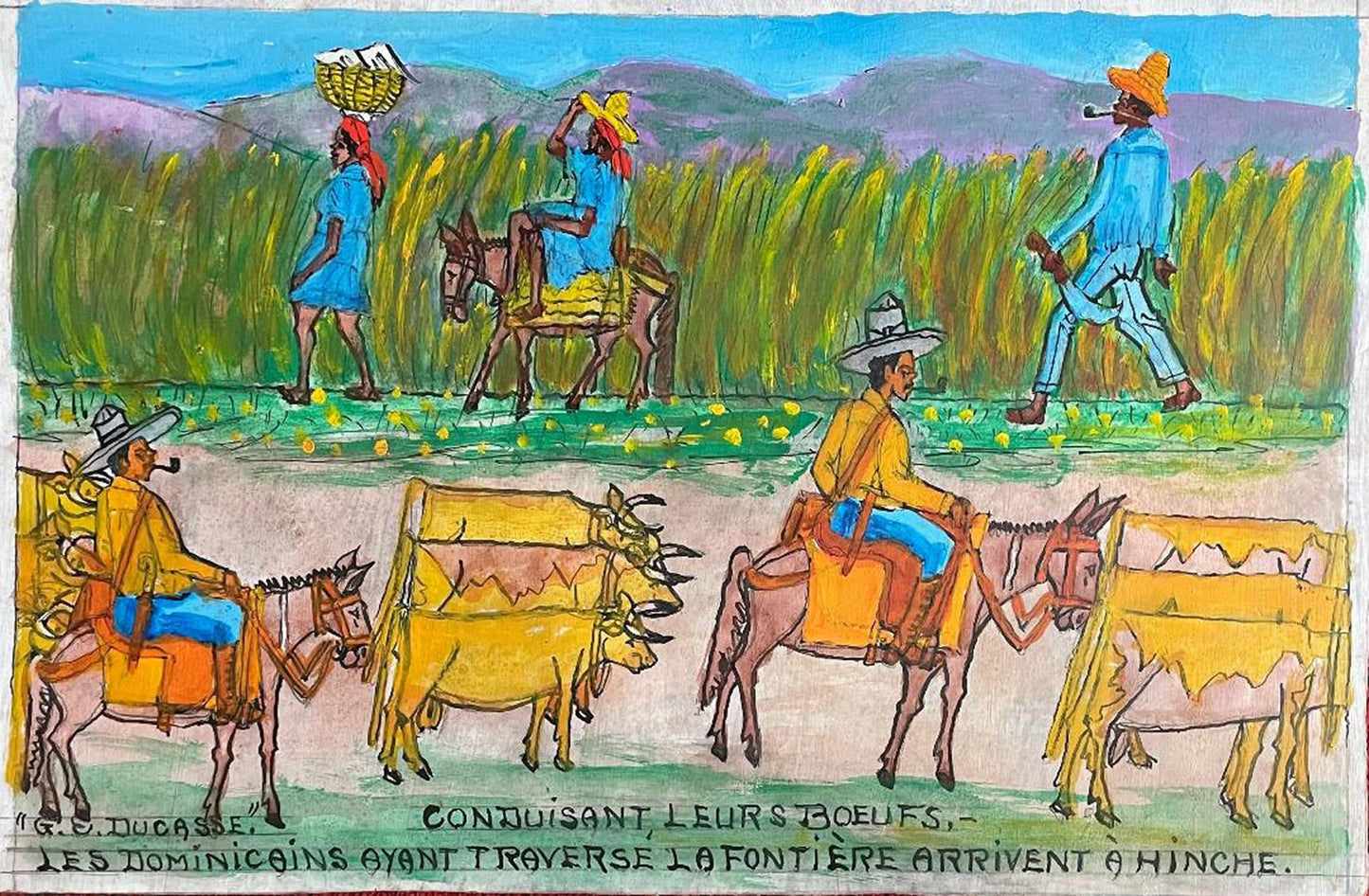 Gervais Emmanuel Ducasse (1903-1988) 16"x24" Driving Their Oxens 1977 Oil on Board Original Painting #26MFN