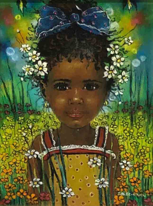 Jean-Bernard Etienne (1952-2019) 16"x9" Little Girl in the Prairie Acrylic on Canvas Framed #1FC