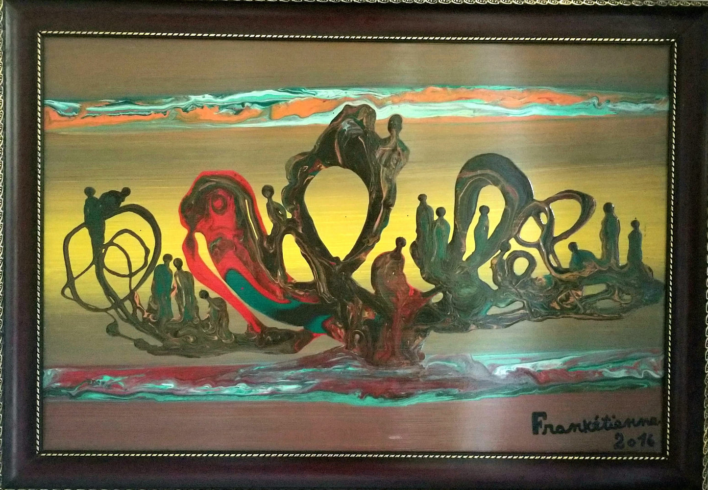 Franck Etienne - Franketienne 16"x24 Abstract 2016 Acrylic on Board- Framed #1JN-HA