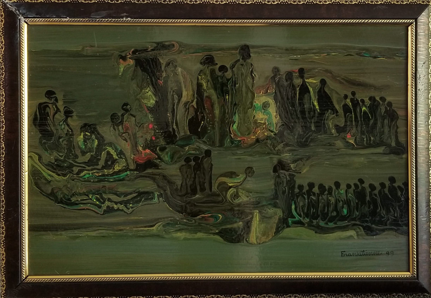 Franck Etienne - Franketienne 16"x24" Abstract 1999 Acrylic on Board- Framed #2JN-HA