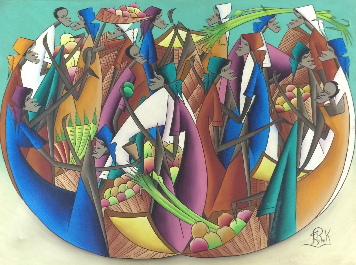 Fritz Rock 30"x40" Merchants c1970 Oil on Canvas #19-3-79GN-HA