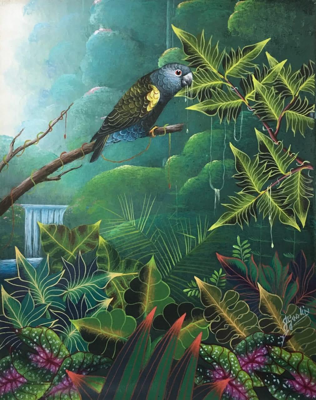 Jacques Geslin 10"x8" A Parrot Oil on Canvas #1601GN-HA