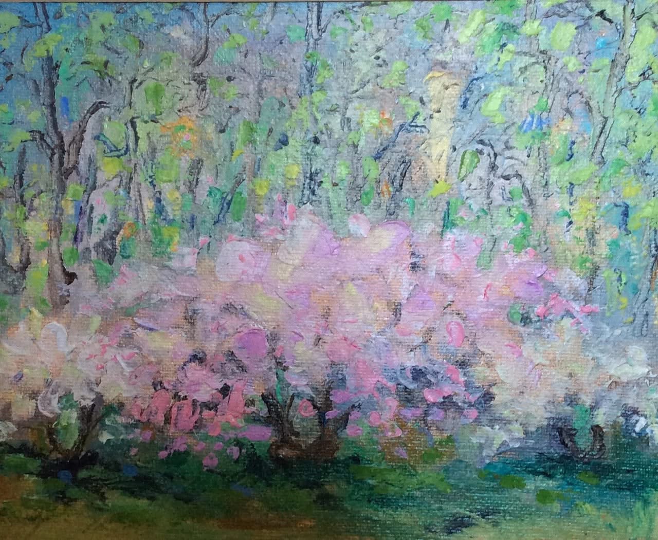 Eric Girault 7"x 8.5" 2005 "Blossom Trees/ Printemps au Central Park" Oil on Canvas #17EG