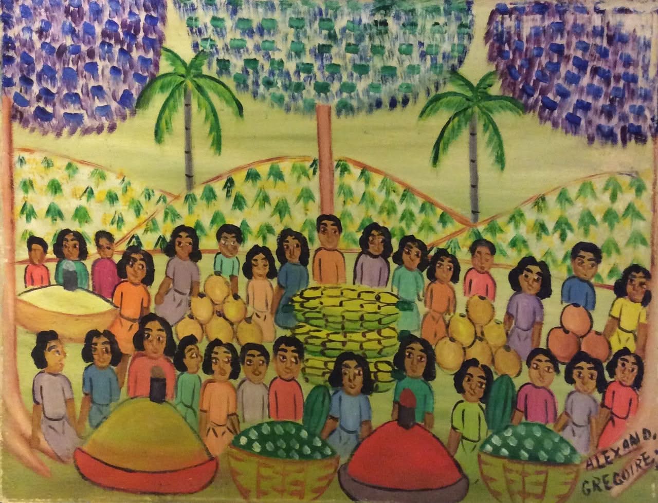 Alexandre Gregoire 12"x16" Market Scene 1982 Oil on Canvas #13-2-95MFN