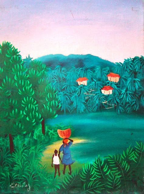 E.P Hector 16"x12" To the Market c1980 Oil on Canvas #4-2-95MFN