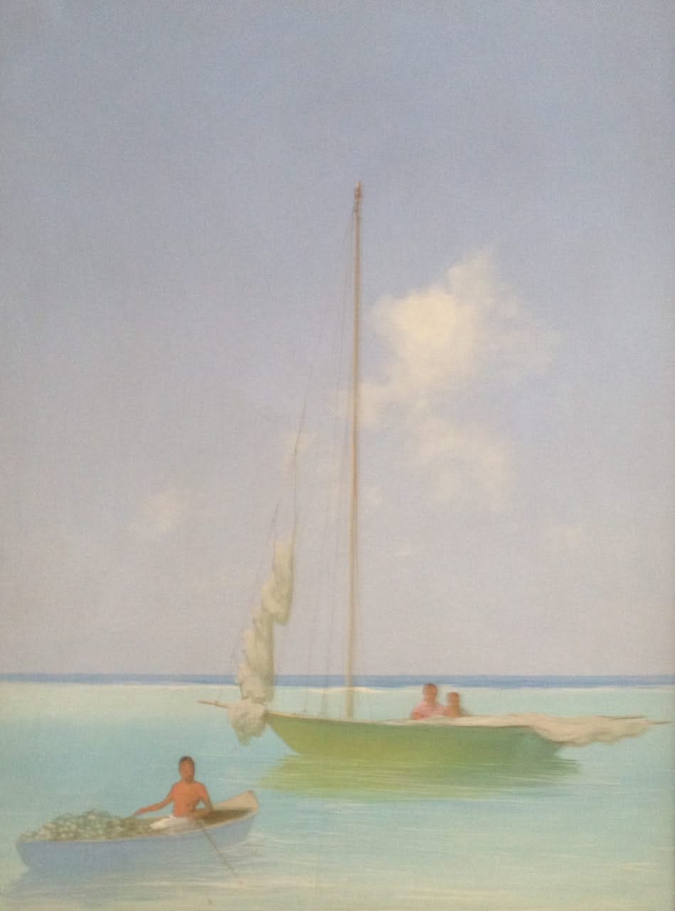 Juan Plutarco Andujar (1931-1995) 30"x 40" Marina Con Dos Botes Oil on Canvas #6FN