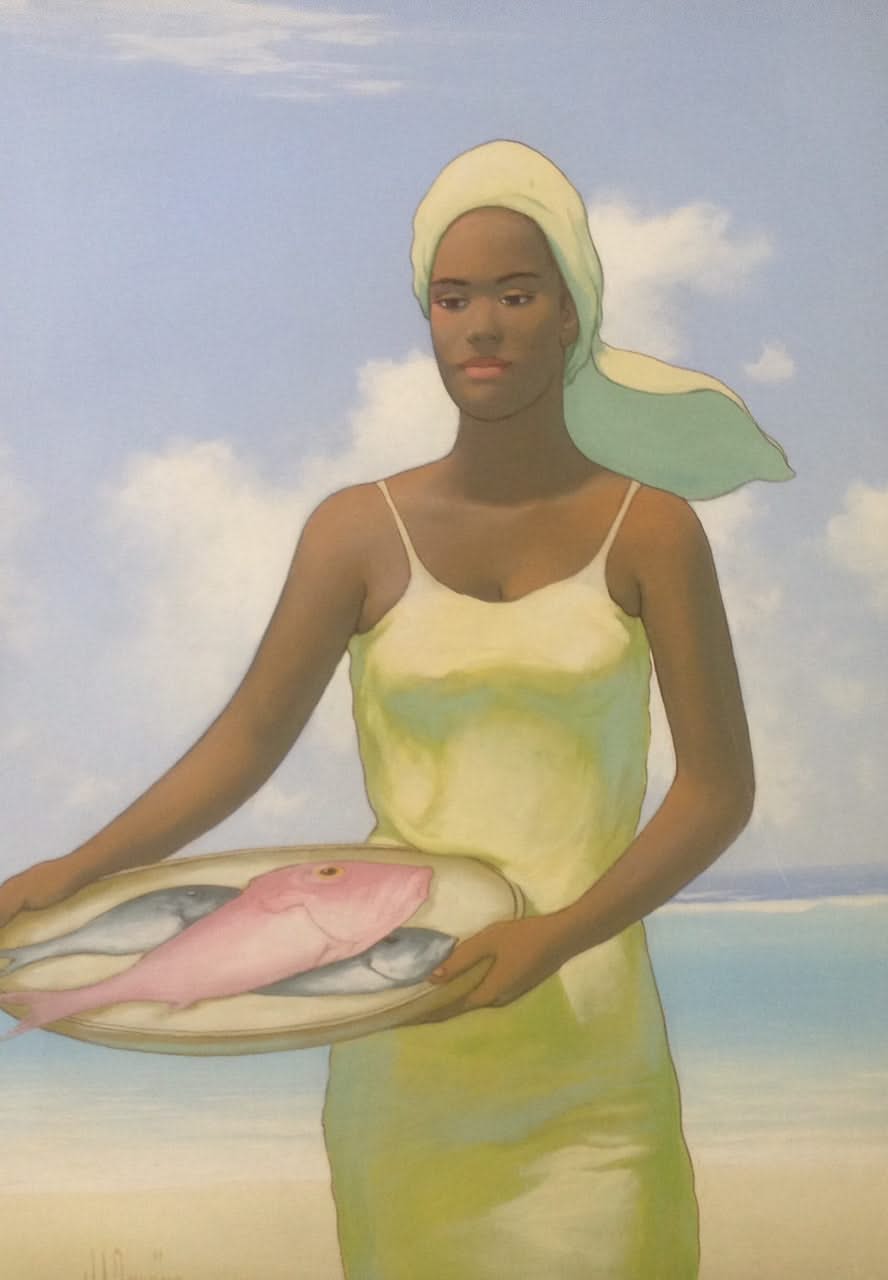 Juan Plutarco Andujar (1931-1995) 30"x40" Morena Turbante Y Pescados Oil On Canvas #8FN