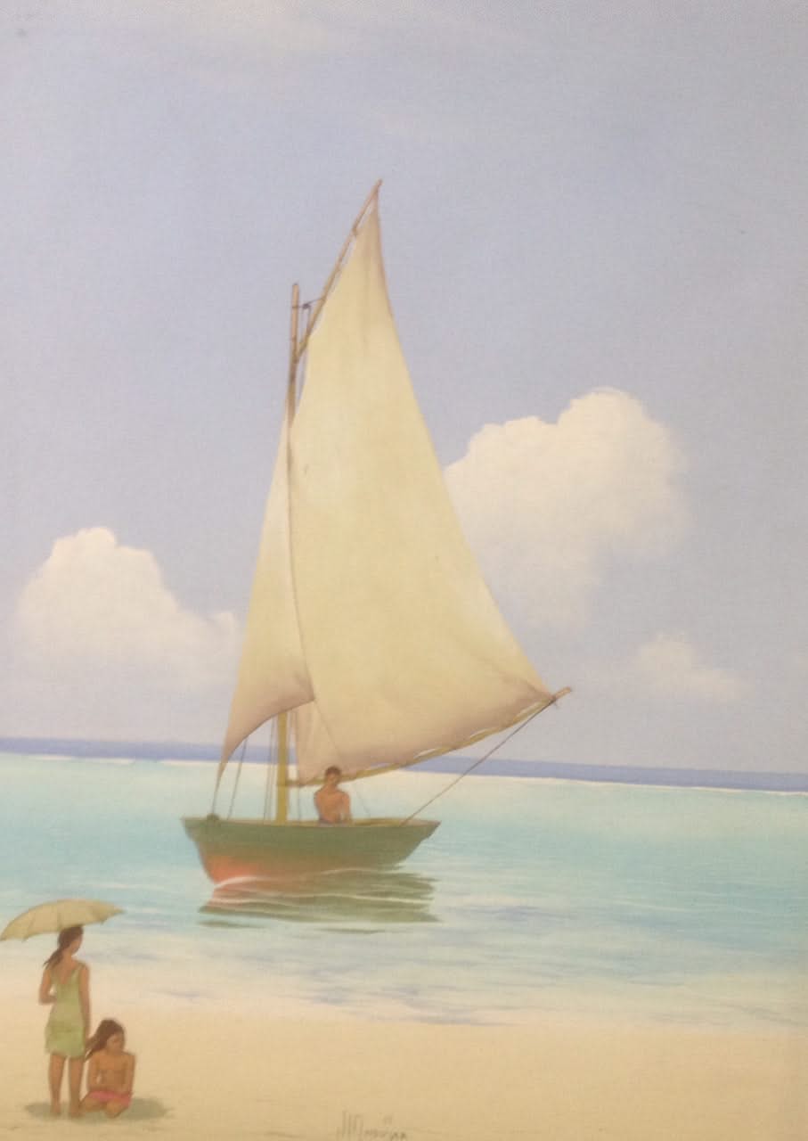 Juan Plutarco Andujar (1931-1995) 30"x 40" Pescador Y Ninas Oil on Canvas #10FN