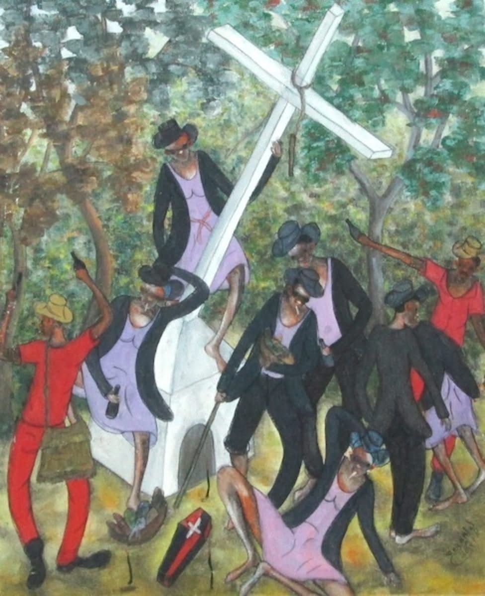 Reynald Joseph 24"x20" Voodoo Party With Baron Samedi 2012 Acrylic on Canvas #J251-HA