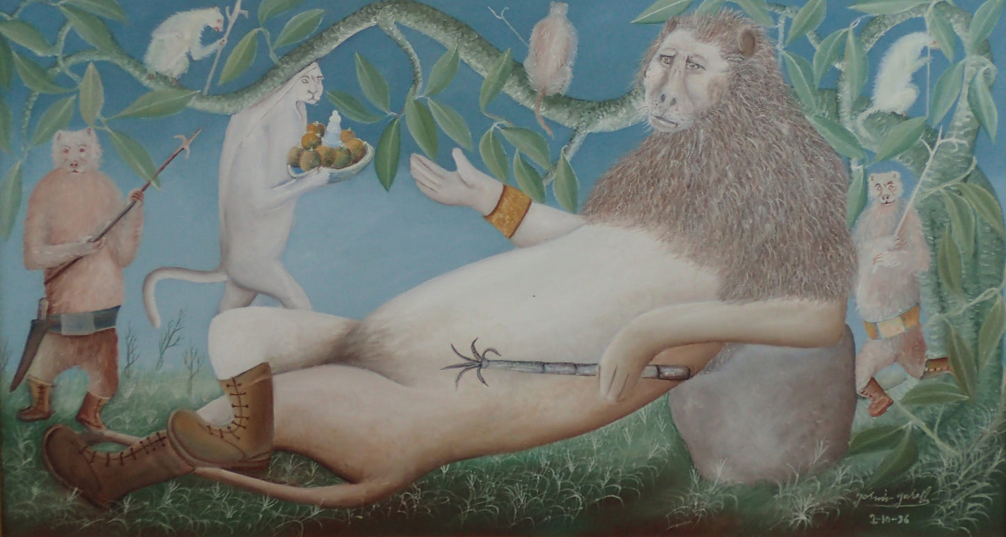 Jasmin Joseph (1923-2005) 26"x48" Le Roi et sa Cour / The King and His Court 1996 Acrylic on Canvas