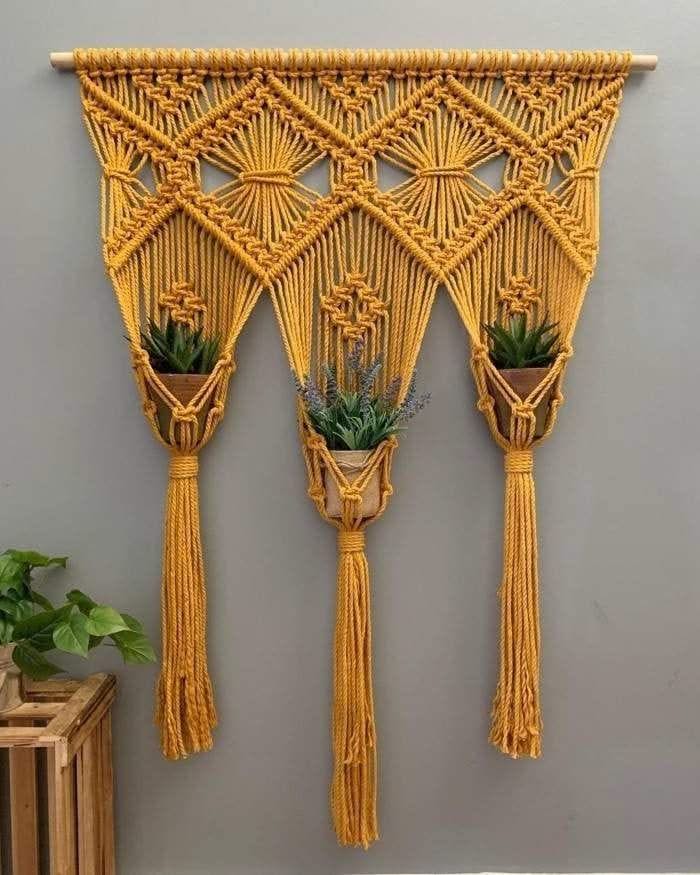 Lady Katrina -Kathline SALVANT Macrame Plant Hanging -30" x24" | 5 ½"D x 4"H Each Pot- Handmade From Haiti