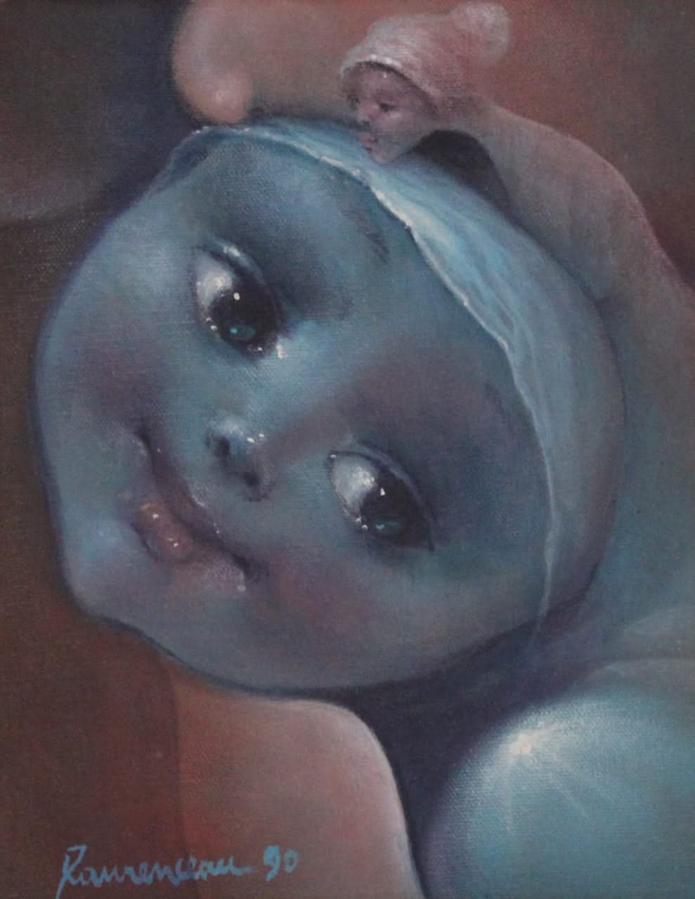 Lyonel Laurenceau 10"x8" Guardian Angel/Ange Gardien 1990 Acrylic on Canvas #44-3-96MFN