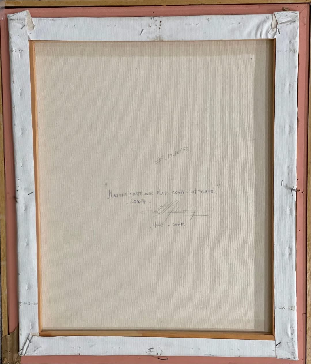 Hervé Lebreton 24"x20" "Naturaleza muerta con platos, tazas y frutas" 2005 Óleo sobre lienzo #1MFN