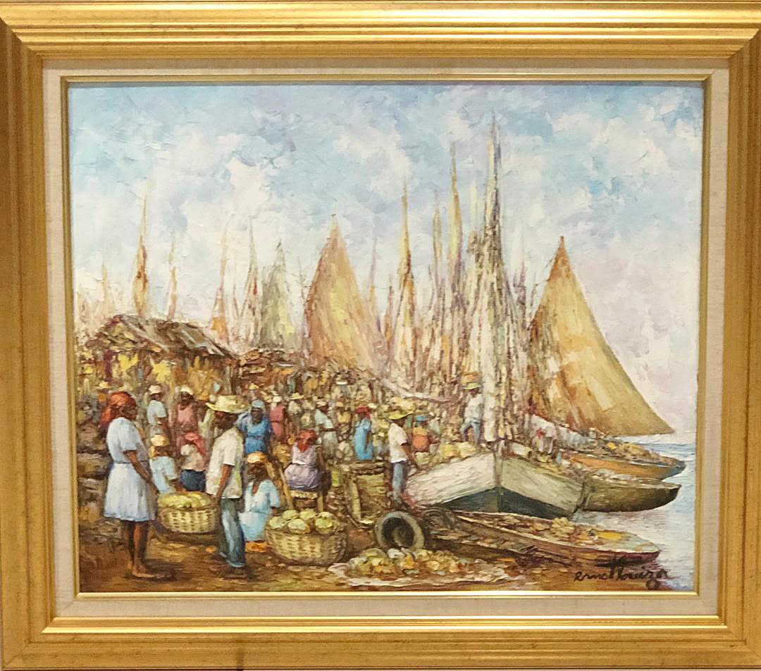 Ernst Louizor (1938-2011) 20"x24" Market at Port Oil on Canvas Painting #1FC