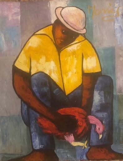 Manes Descollines (1936-1985) 22"x18.5" Antes de la pelea Acrílico sobre lienzo #2BA