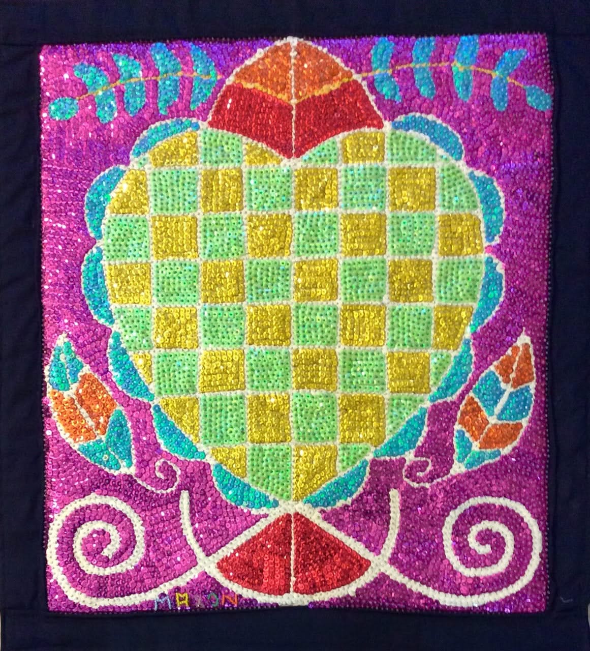 Maxon Scylla 27"x24" Erzulie Dantor 2017 Sequined and Beaded Voodoo Flag on Satin #12MFN