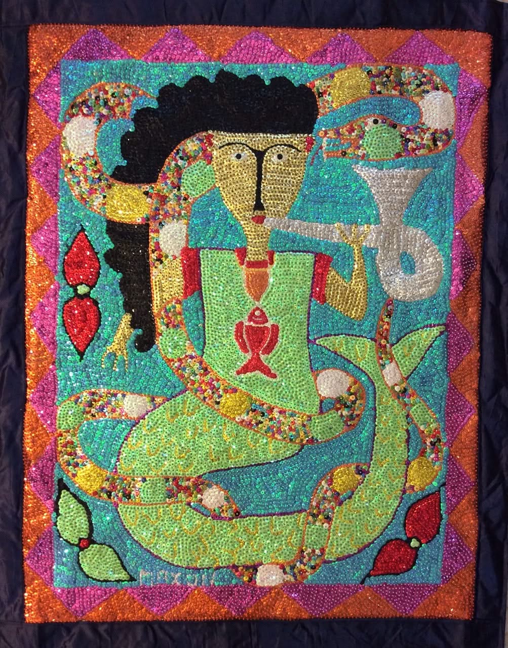 Maxon Scylla 41"x32" La Sirene Sequined and Beaded Voodoo Flag on Satin #6MFN