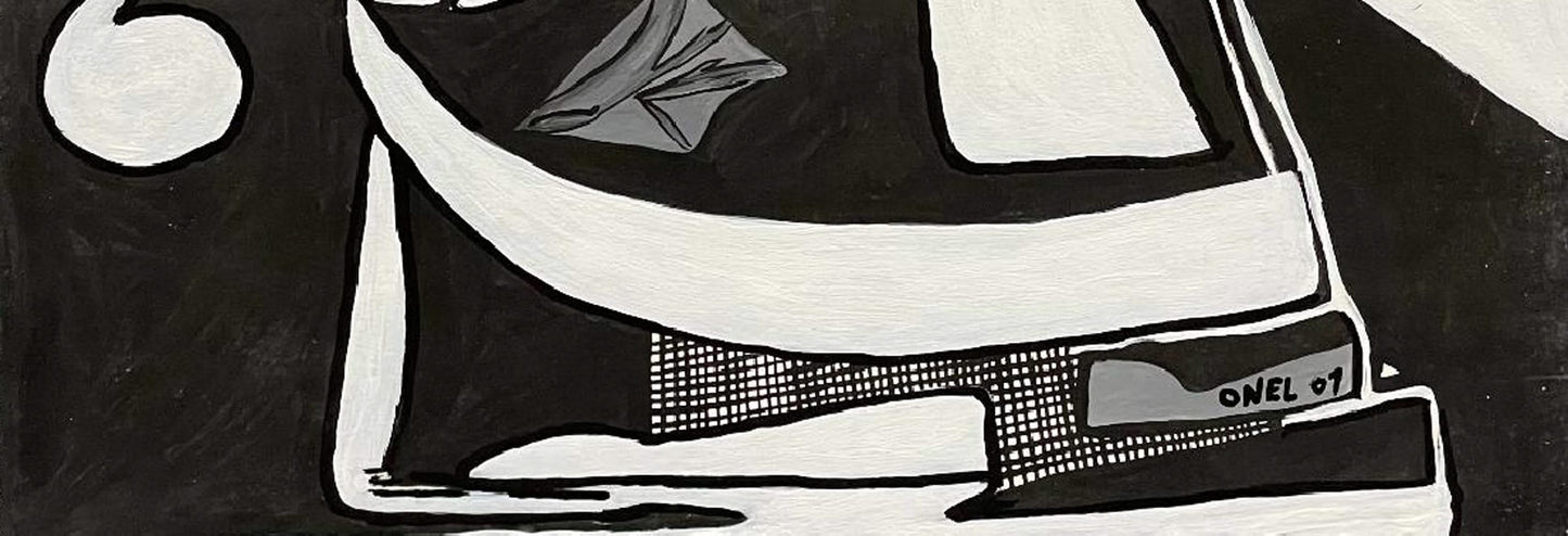 Onel-Lionel Paul 23 ⅜"x17 ¾" Black & White Spiritual Abstract With VEVE 2001 Acrylic Painting on Bristol Paper Mounted #6MFN