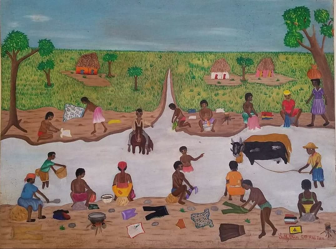 Sully Obin 22"X28" Junto al río Óleo sobre Masonite #1JN-HA