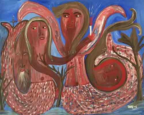 Payas (Pierre-Sylvain Augustin) 35"x47" Voodoo Ceremony with Sirens Acrylic on Canvas #J69