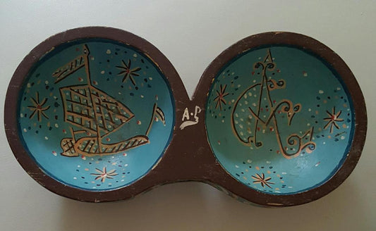 Andre Pierre  14"x7"x3" Plat Marassa Two Double-Sided Hand-Painted Bowls #1JN-HA