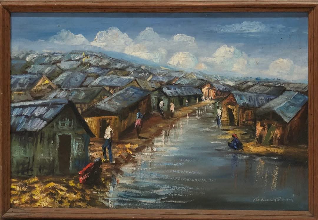 Wesner Pierre-Louis 16"x24" Ghetto Oil on Canvas Painting #1FC
