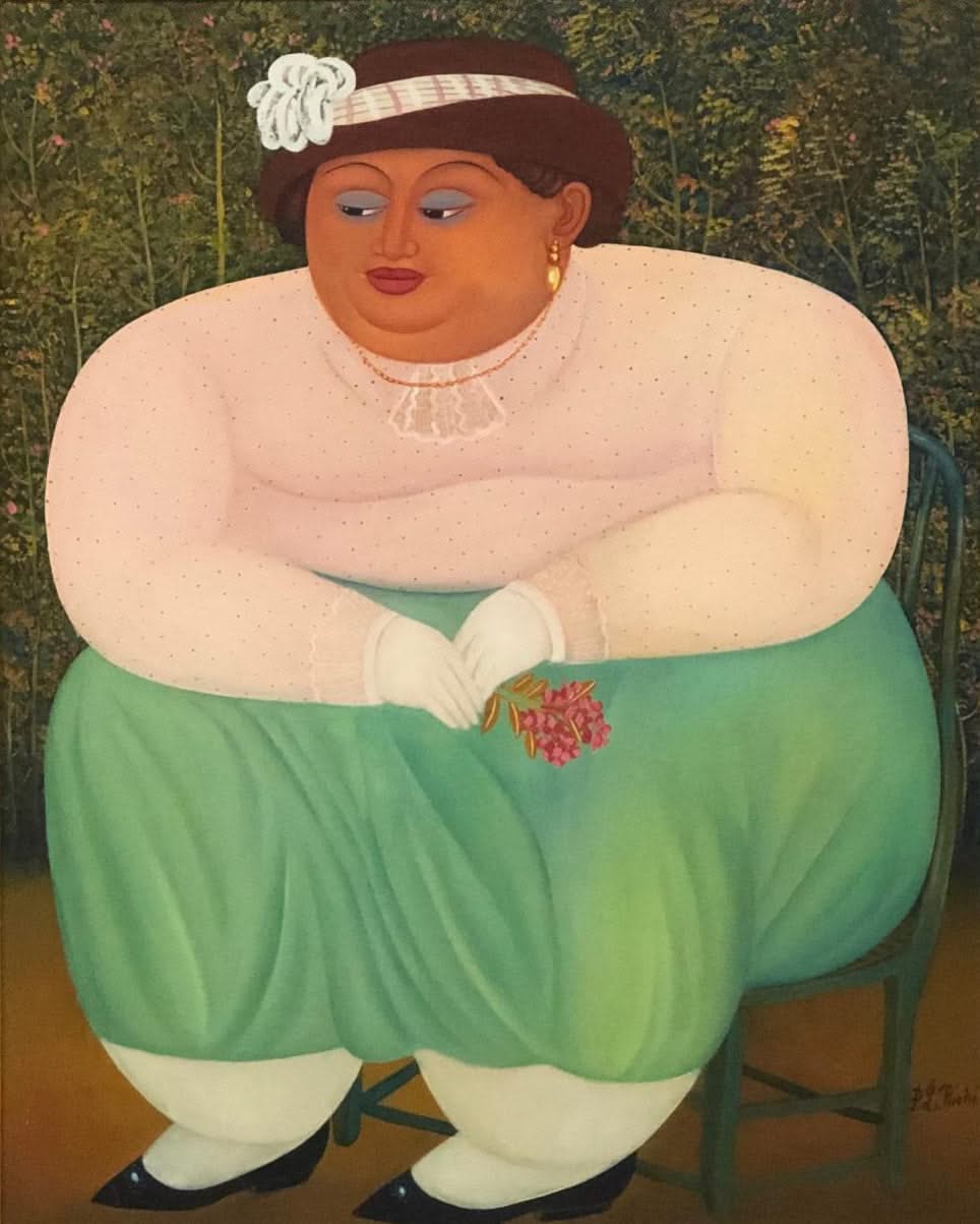 Pierre-Louis Riche 30"x24" Fat Lady in Green Skirt Acrylic on Masonite Myriam Nader Haitian Art Gallery Pierre-Louis Riche 30"x24" Fat Lady in Green Skirt Acrylic on Masonite Myriam Nader Haitian Art Gallery