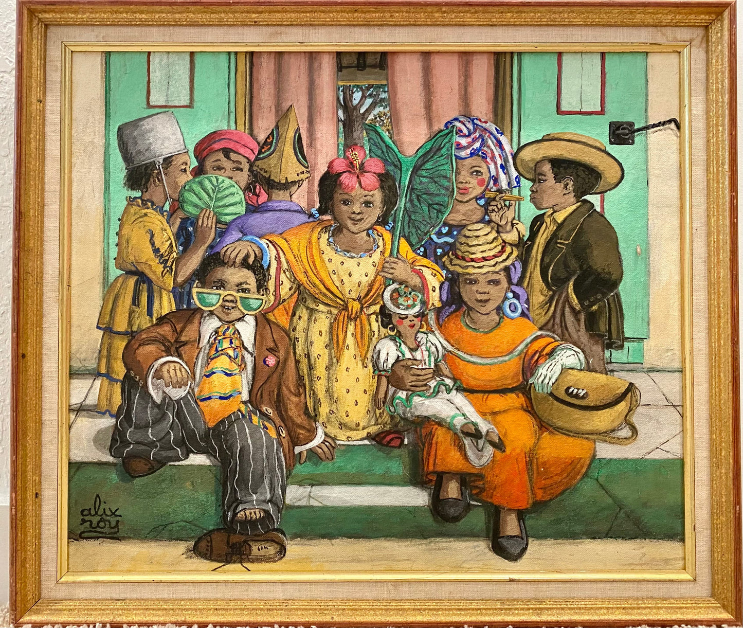 Alix Roy (Haitian, 1930-2010) 16"x20" Children Dressed Up Acrylic on Canvas Painting #1TC