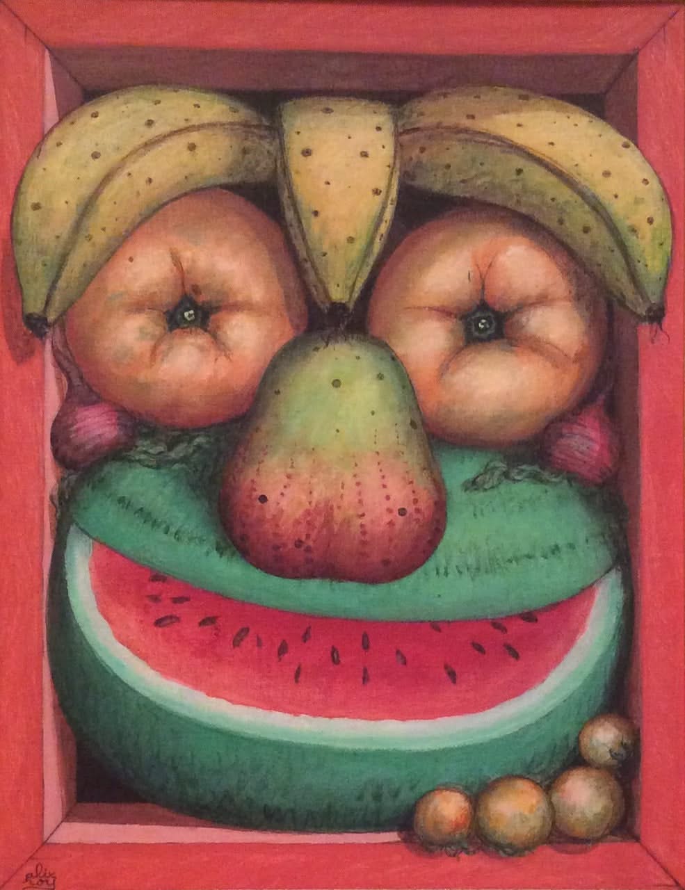Alix Roy 24"x18" Fruits Face Acrylic on Canvas #1M-01MFN