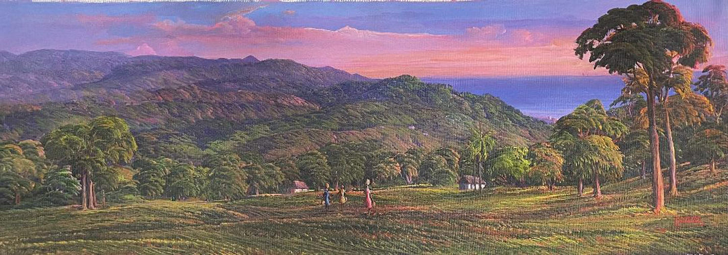 Jean Adrien Seide 12 "x36" Puesta de sol en el valle 2022 Acrílico sobre lienzo Pintura sin marco #15MFN