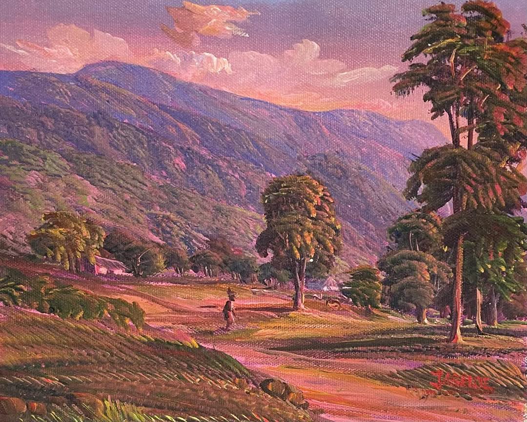 Jean Adrien Seide 8"x10" The Hut & Woman At Sunset 2022 Acrylic on Canvas Painting #23MFN