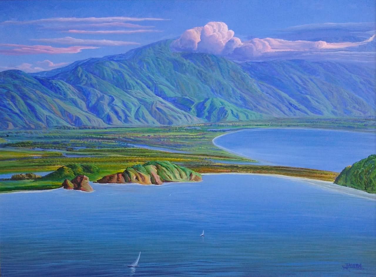 Jean-Adrien Seide 36"x48" Paysage d'en haut Acrylique sur toile#1106GN-HA