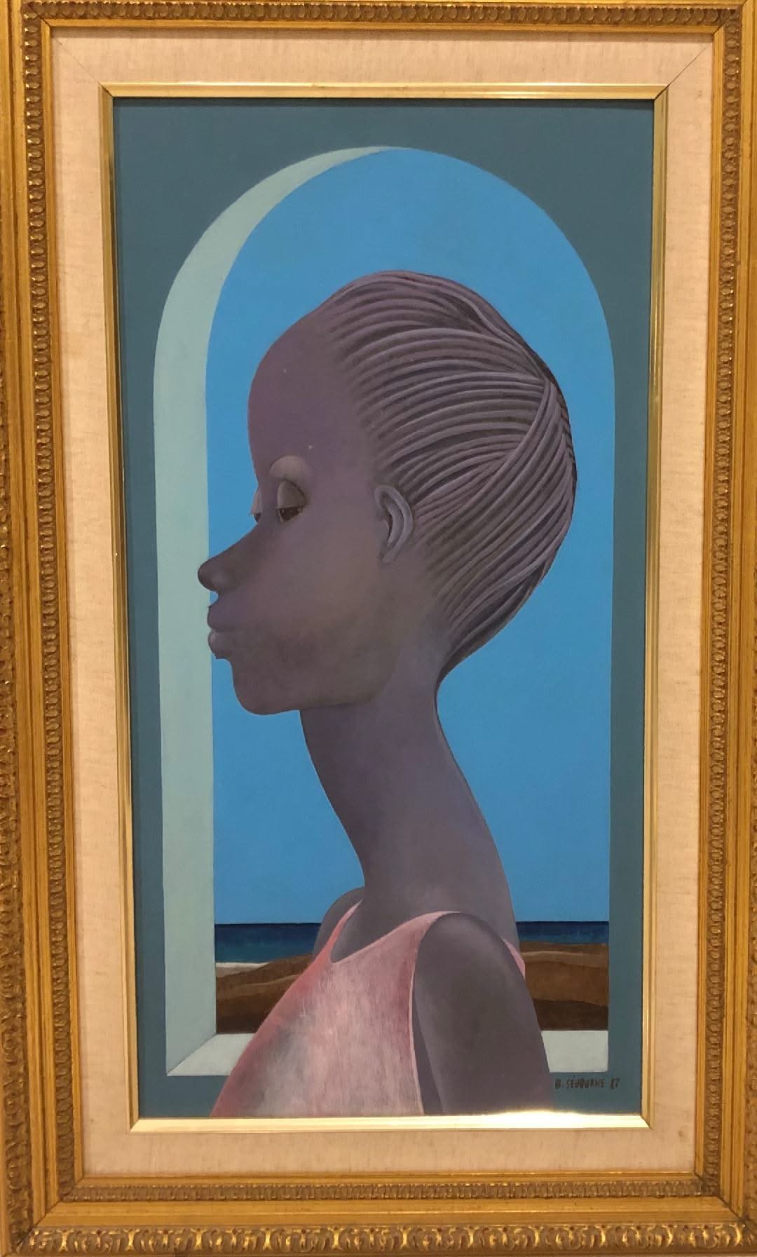 Bernard Sejourne (1947-1994) 23"x12" Long Face 1987 Acrylic On Masonite Painting #2FC